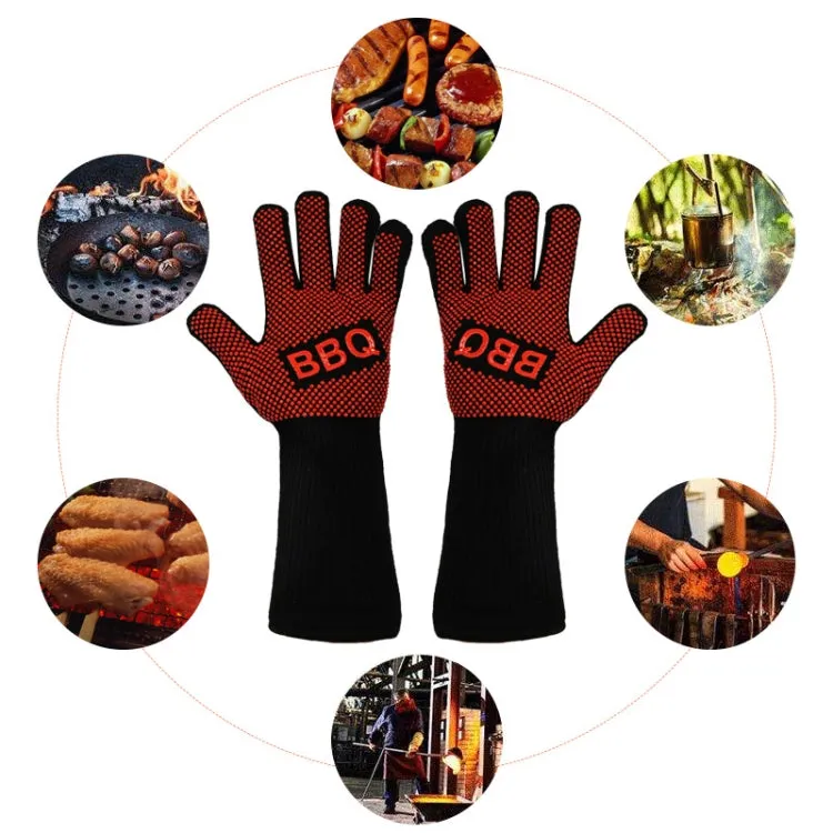 1 Pair High Temperature Resistant Silicone BBQ Gloves  Anti-Scalding Gloves(Big Flame Red)