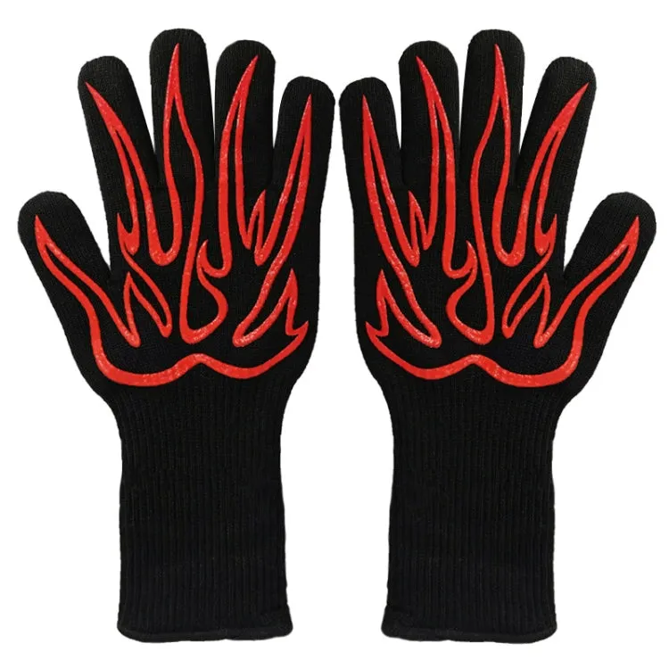 1 Pair High Temperature Resistant Silicone BBQ Gloves  Anti-Scalding Gloves(Big Flame Red)