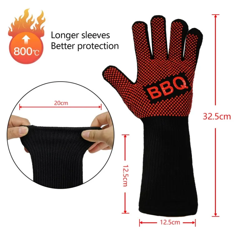 1 Pair High Temperature Resistant Silicone BBQ Gloves  Anti-Scalding Gloves(Big Flame Red)