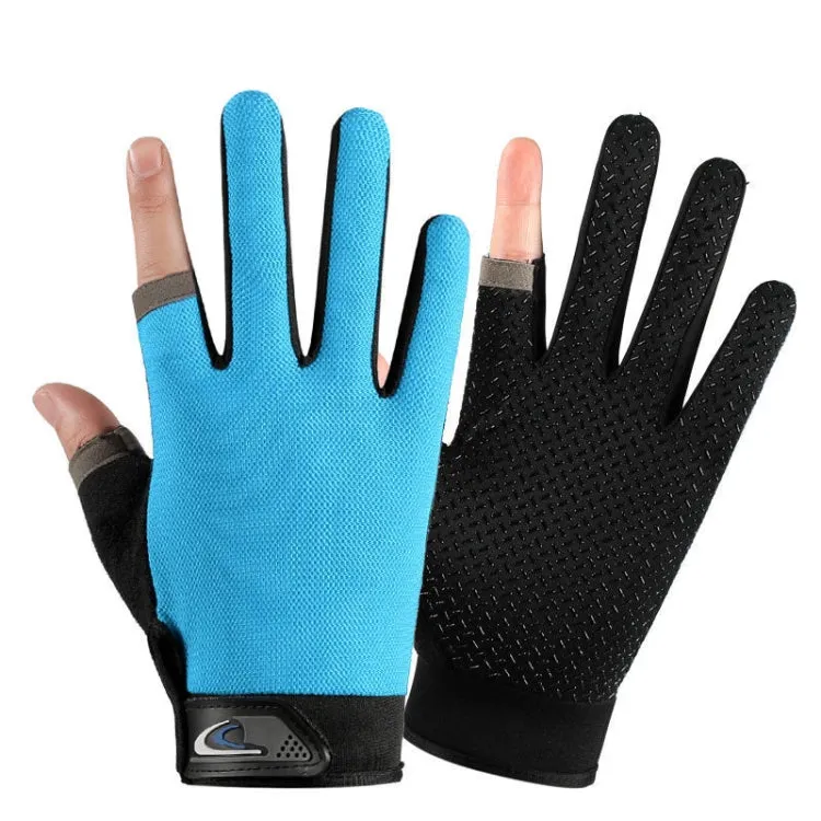 1 Pair QX0008 Outdoor Sunscreen Non-Slip Exposed Two-Finger Fishing Gloves, Size: Free Size(Light Blue)