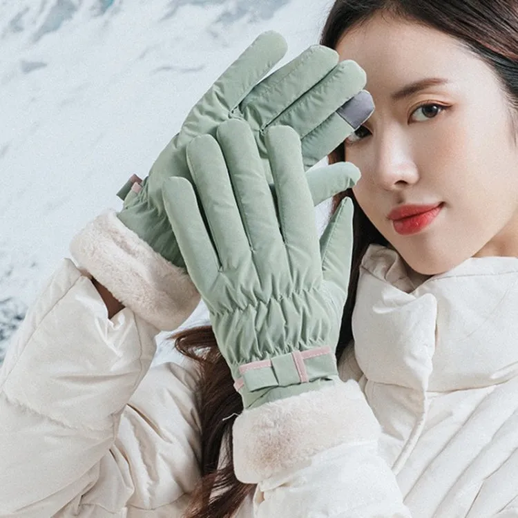 1 Pair YR205 Winter Warm Plus Fleece Mouth Driving Riding Sports Gloves, Size: Free Code(Mint green)