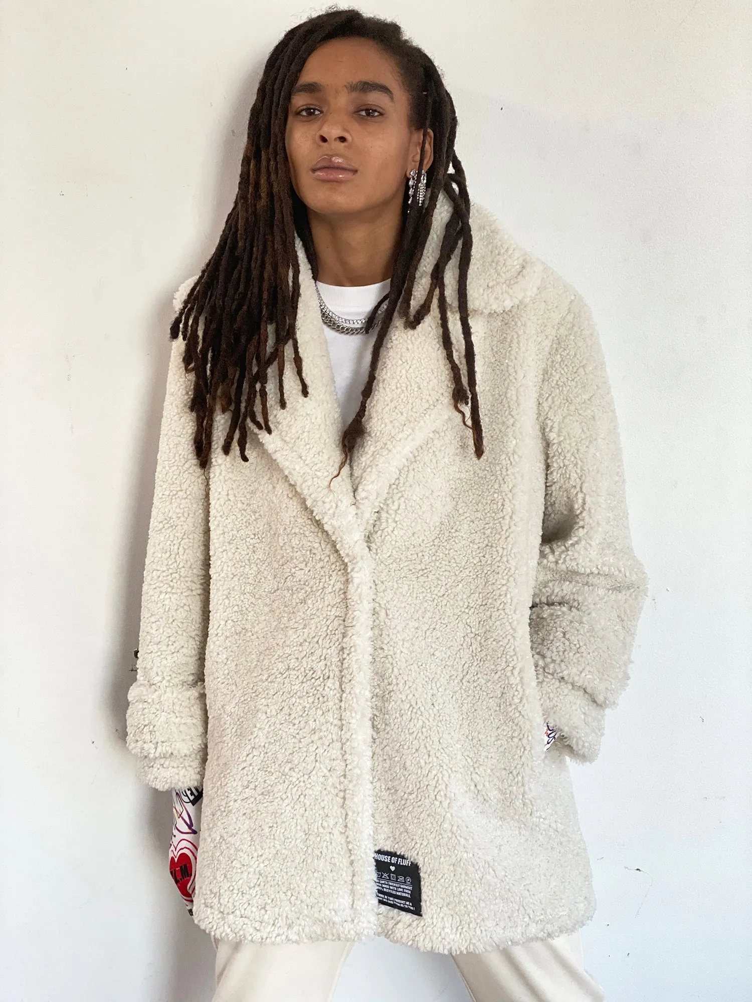 100% Recycled Shearling Oversized Peacoat - Ivory