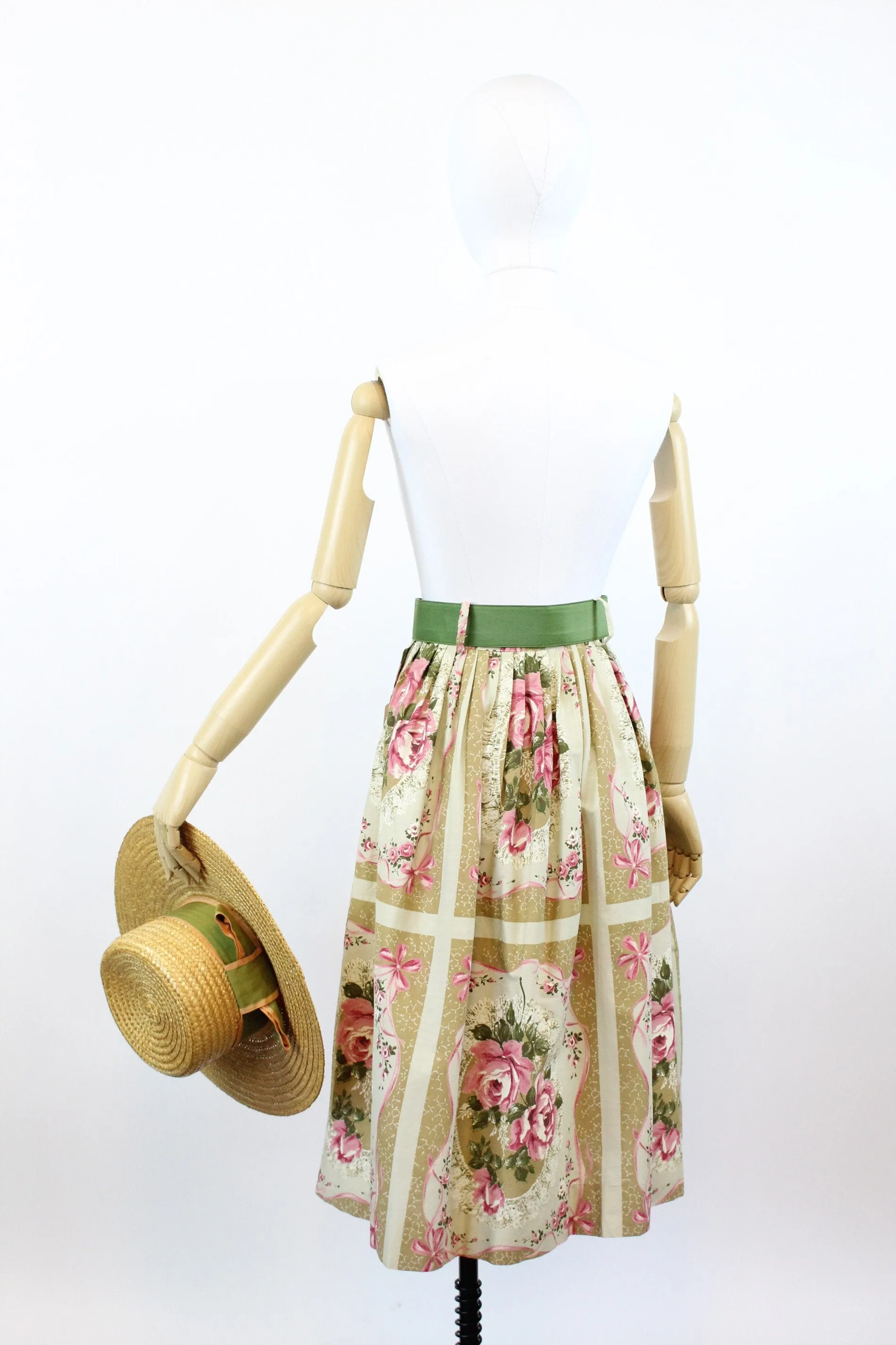 1950s deadstock ROSE print skirt novelty ribbon xs | new spring