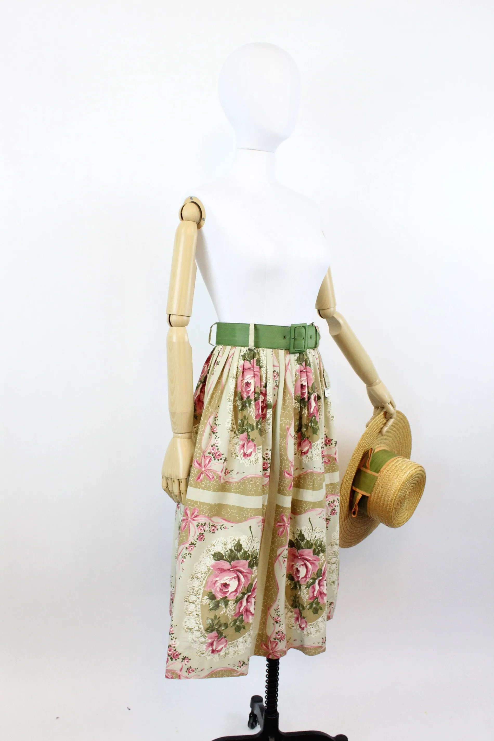 1950s deadstock ROSE print skirt novelty ribbon xs | new spring