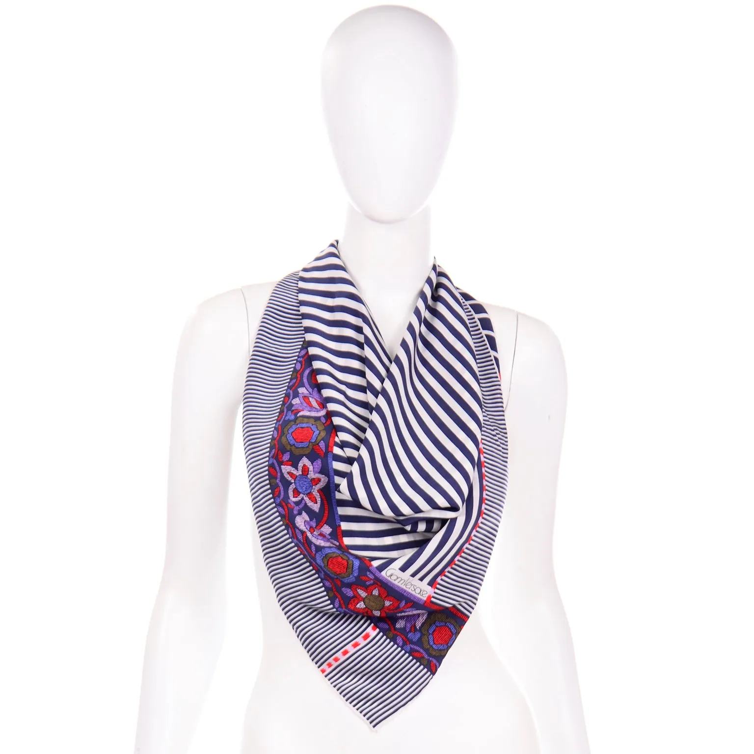 1980s Gianni Versace Striped Floral Silk Scarf