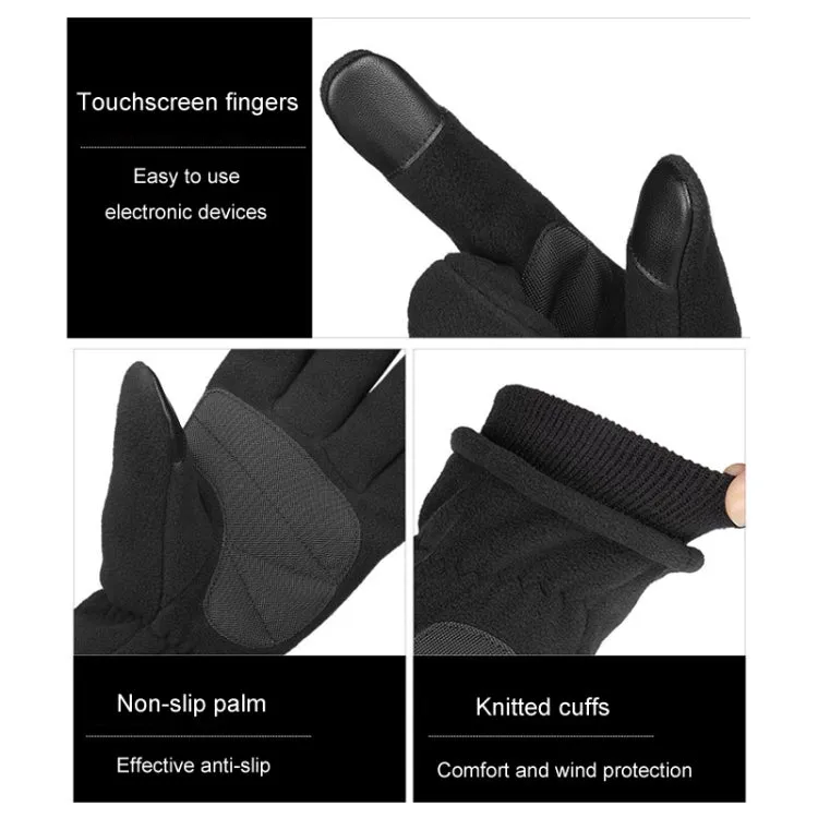 1pair Rocker Fleece Winter Warm Anti-Slip Gloves Outdoor Riding Sports Gloves, Size: M(Black)