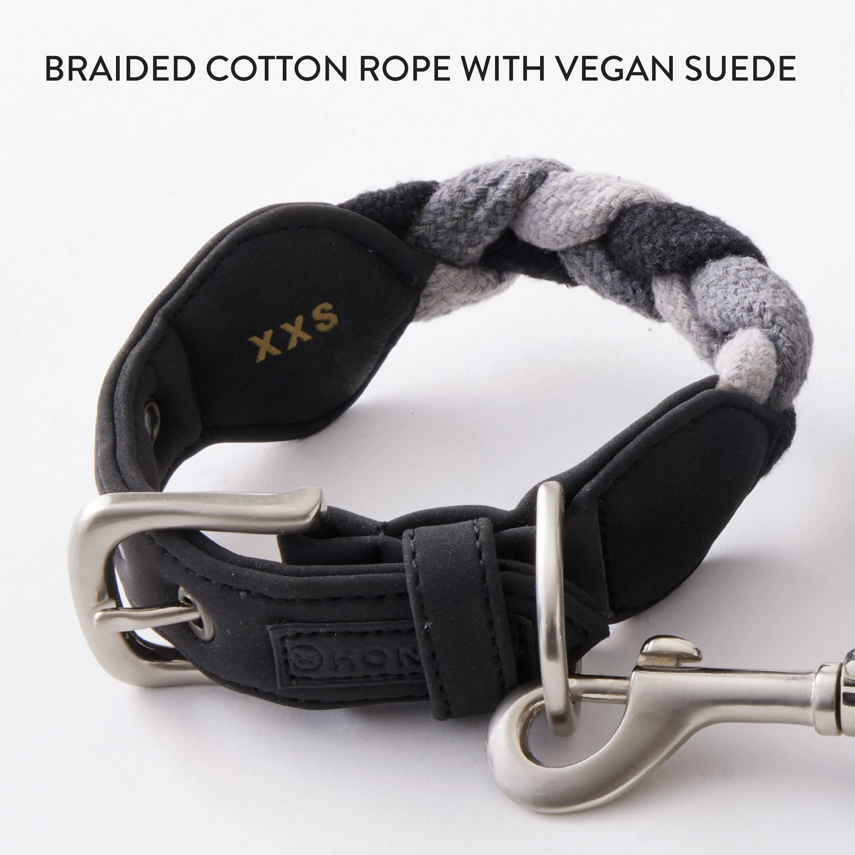 2-Piece Vegan Suede Collar & Braided Cotton Rope Leash Set