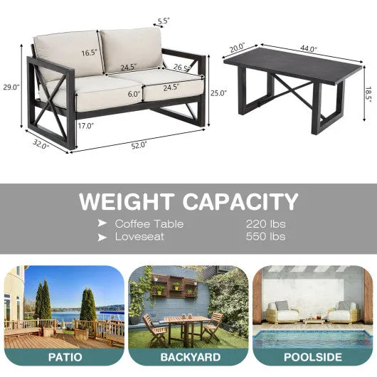 2 Pieces 6 Inch Patiojoy Patio Coffee Table Set with Thick Cushion-Beige