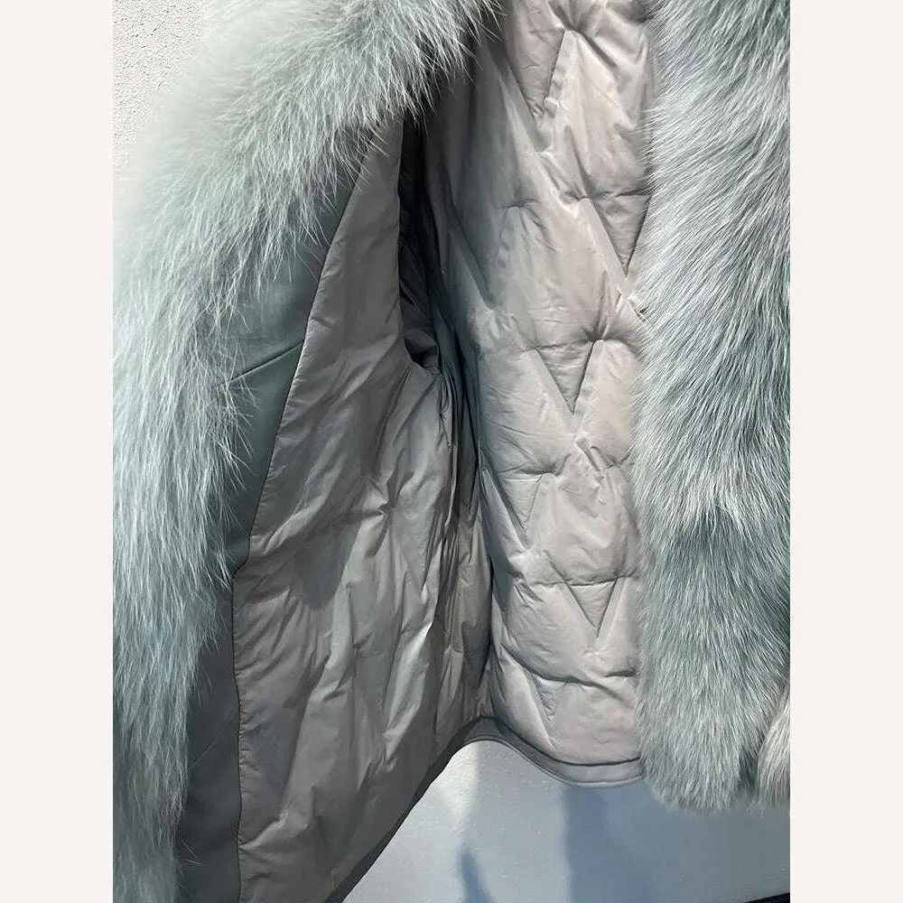 2023 Winter Women Real Natural Fox Fur Coat Geniune Sheepskin Leather Goose Down Jacket Luxury Thick Warm Female Coat Outwear