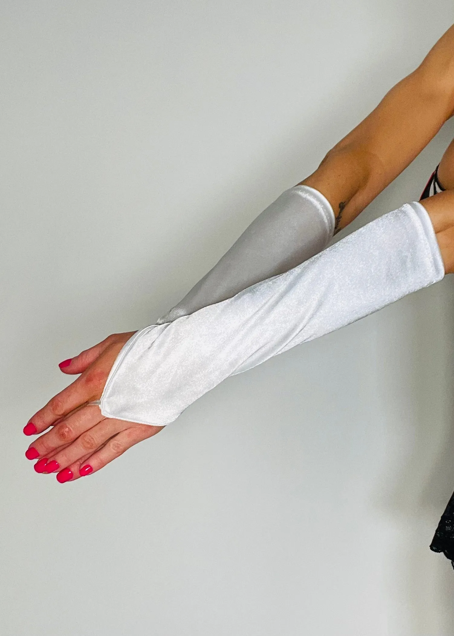 90s White Satin Coquette Fingerless Arm Sleeves | Cosplay Gloves