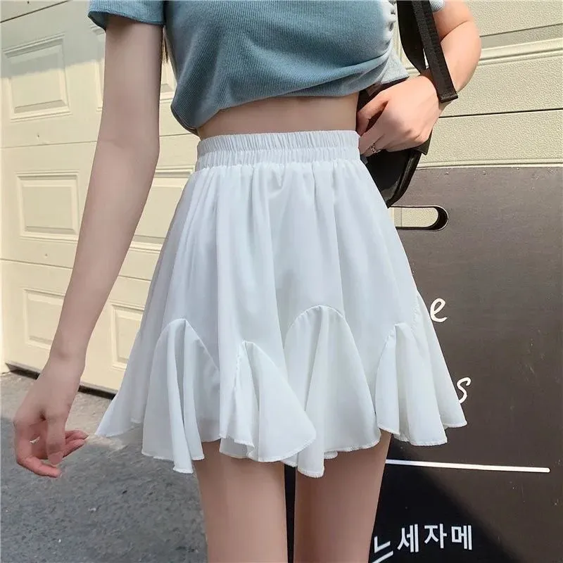 Advbridge Elegant Ruffle Women Mini Skirt Korean Style Lace Fairycore Sweet Shorts Skirt Kawaii Pleated Patchwork Casual Skirts