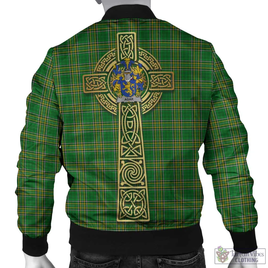 Agar Irish Clan Tartan Bomber Jacket with Coat of Arms Celtic Tree of Life Style