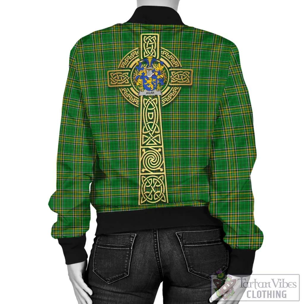 Agar Irish Clan Tartan Bomber Jacket with Coat of Arms Celtic Tree of Life Style