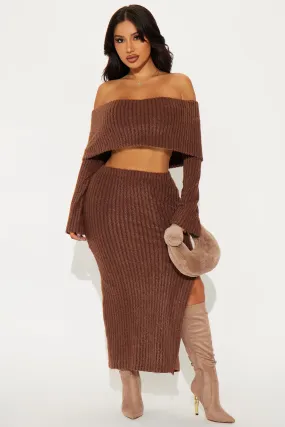 Always Sweet Sweater Skirt Set - Brown