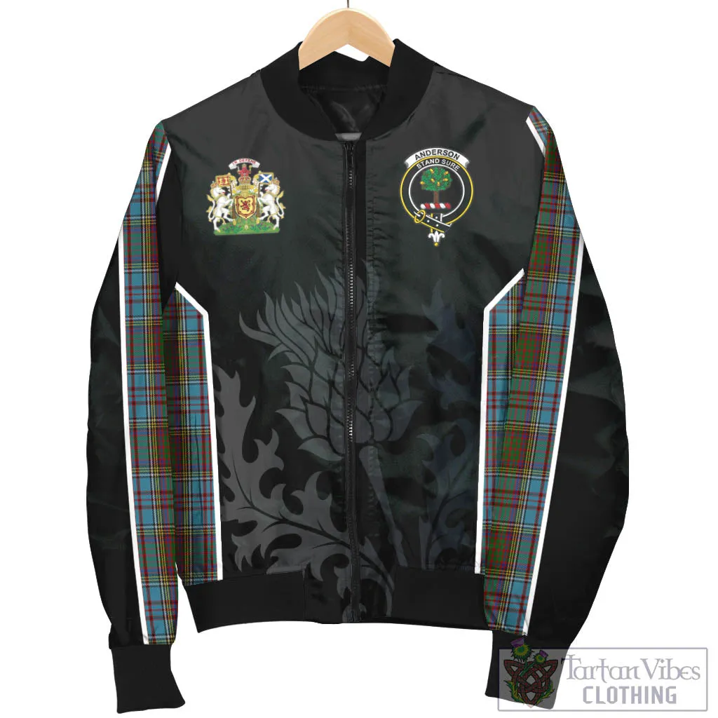 Anderson Tartan Bomber Jacket with Family Crest and Scottish Thistle Vibes Sport Style