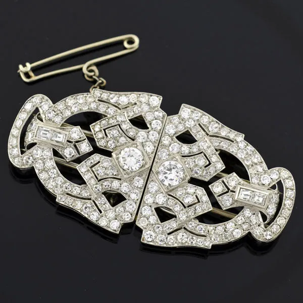 Art Deco Platinum & Diamond Encrusted Pin/Fur Clips 3.51ctw