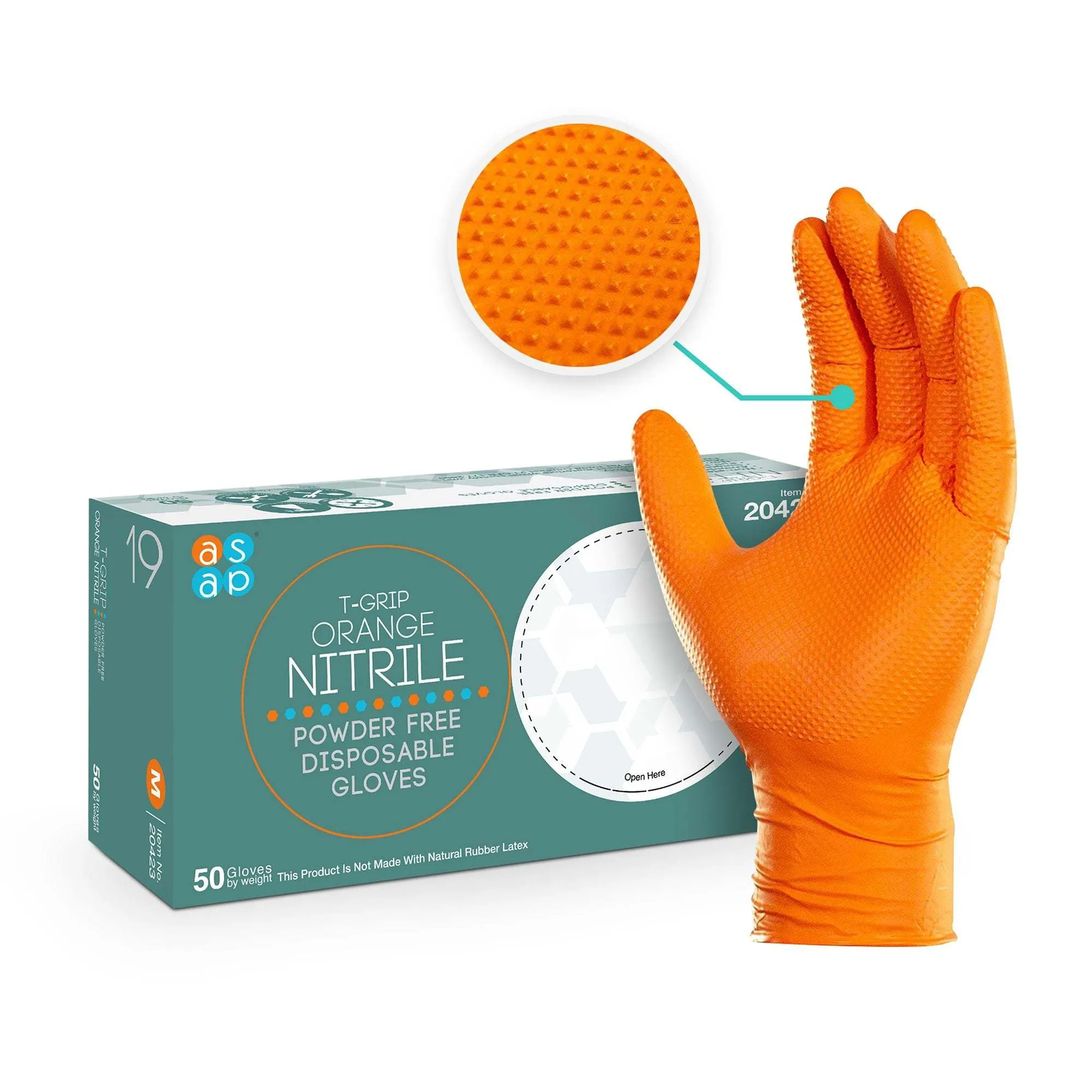 ASAP T-Grip Orange Nitrile Gloves - Powder Free (7 Mil), 500 Gloves