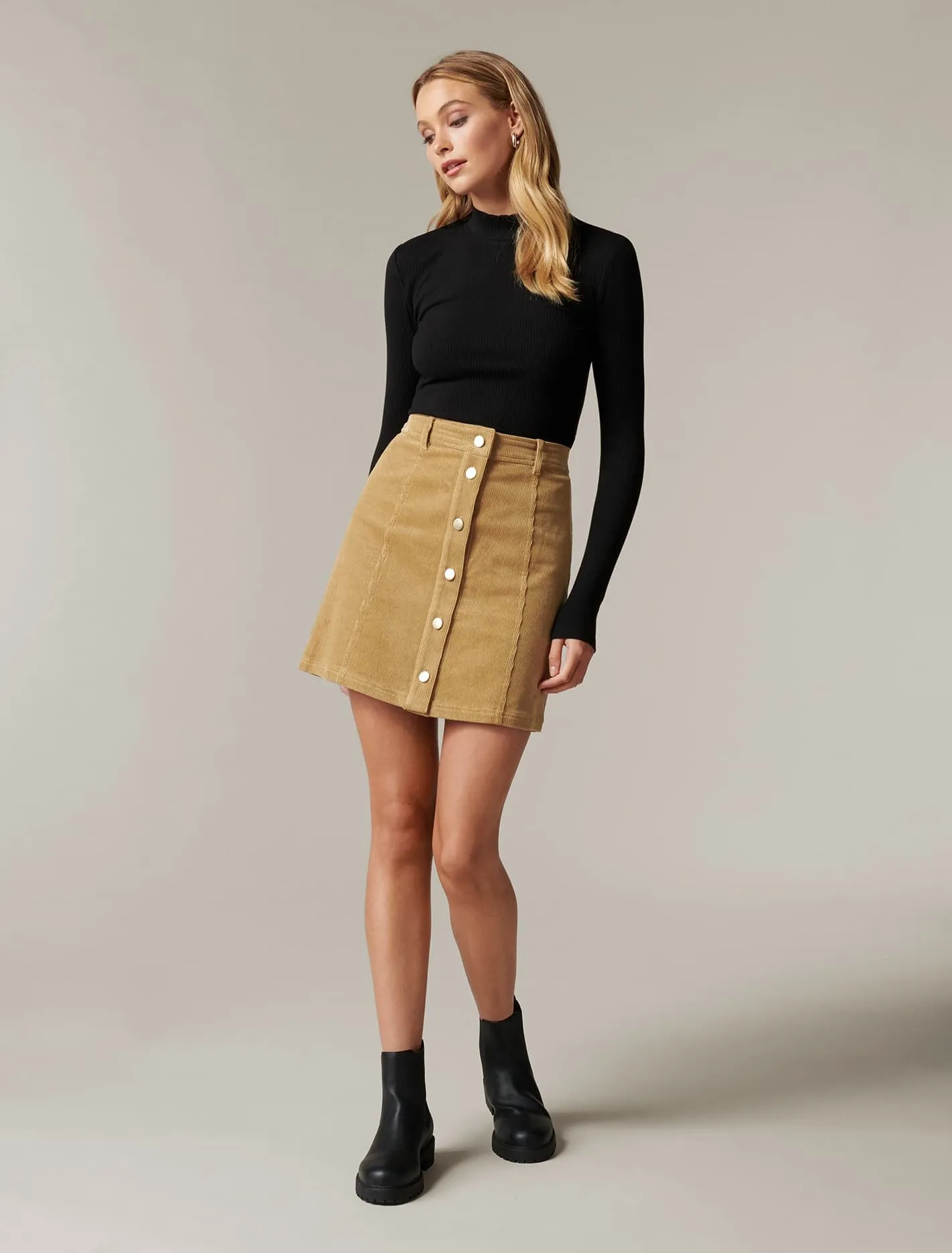 Aurora Button Cord Mini Skirt