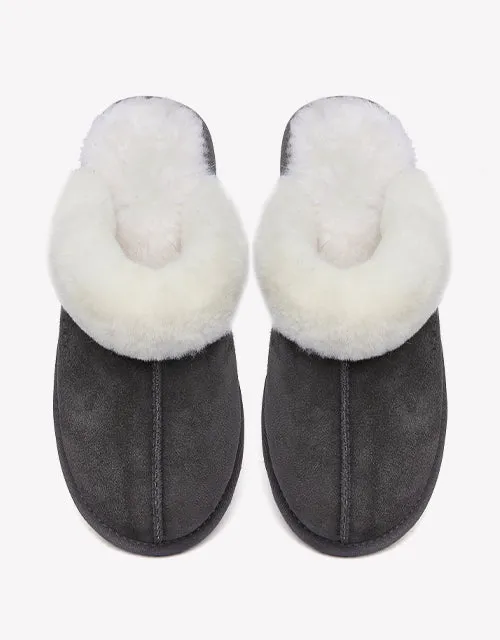 Australian Shepherd Premium Sheepskin Wool Unisex Scuff Ugg Slippers Rosa Water Resistant