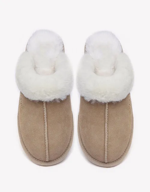 Australian Shepherd Premium Sheepskin Wool Unisex Scuff Ugg Slippers Rosa Water Resistant