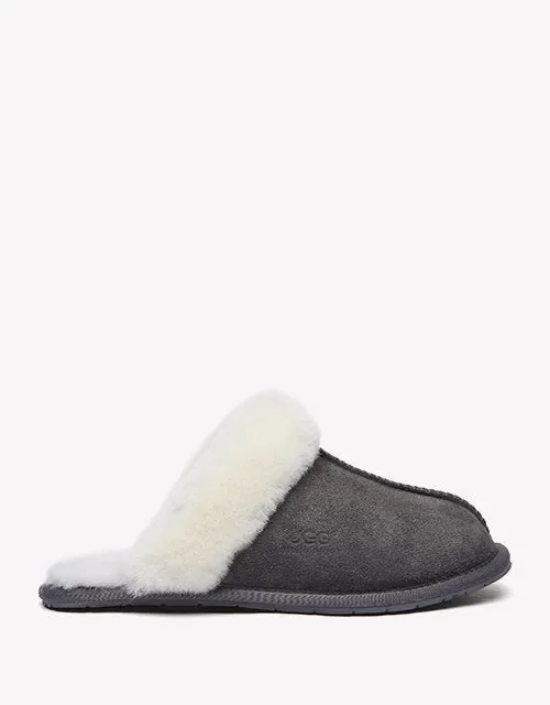 Australian Shepherd Premium Sheepskin Wool Unisex Scuff Ugg Slippers Rosa Water Resistant