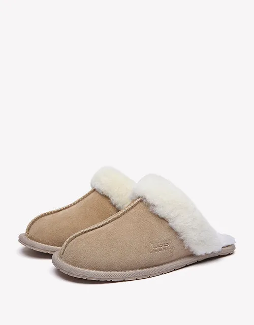 Australian Shepherd Premium Sheepskin Wool Unisex Scuff Ugg Slippers Rosa Water Resistant