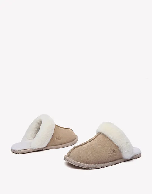 Australian Shepherd Premium Sheepskin Wool Unisex Scuff Ugg Slippers Rosa Water Resistant