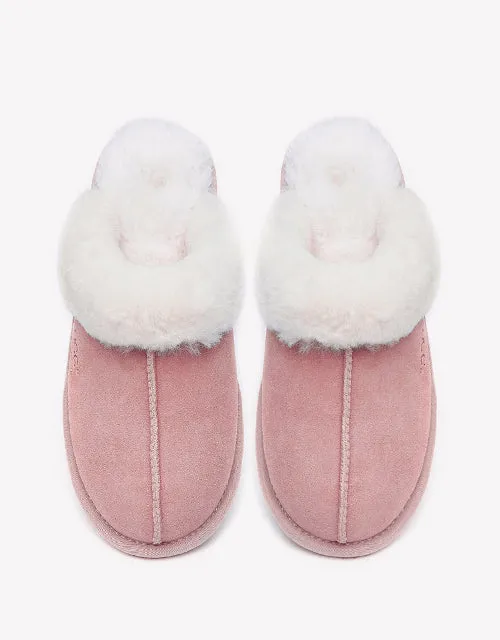 Australian Shepherd Premium Sheepskin Wool Unisex Scuff Ugg Slippers Rosa Water Resistant