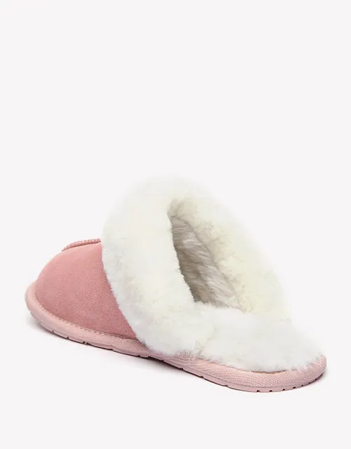 Australian Shepherd Premium Sheepskin Wool Unisex Scuff Ugg Slippers Rosa Water Resistant