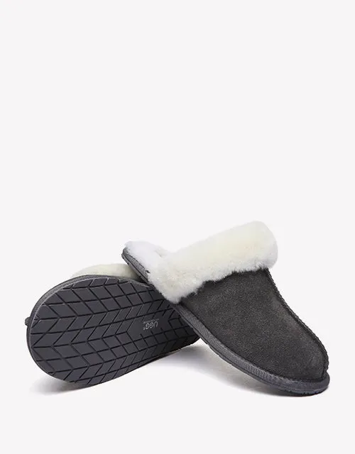 Australian Shepherd Premium Sheepskin Wool Unisex Scuff Ugg Slippers Rosa Water Resistant