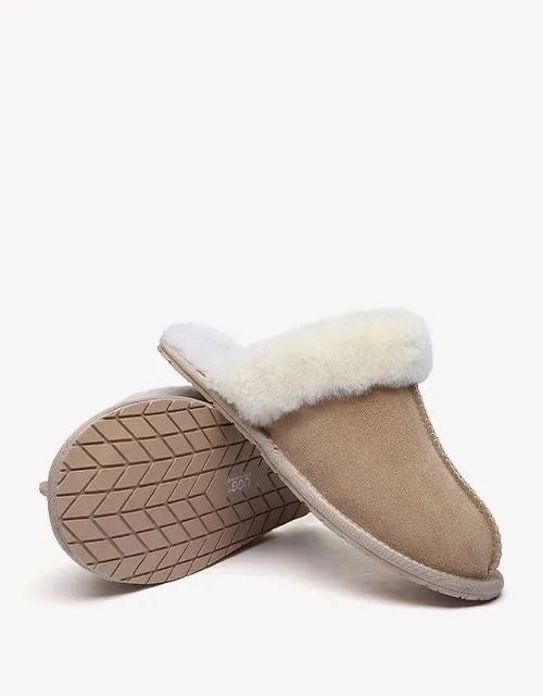 Australian Shepherd Premium Sheepskin Wool Unisex Scuff Ugg Slippers Rosa Water Resistant