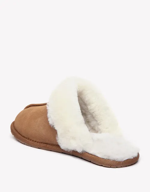 Australian Shepherd Premium Sheepskin Wool Unisex Scuff Ugg Slippers Rosa Water Resistant