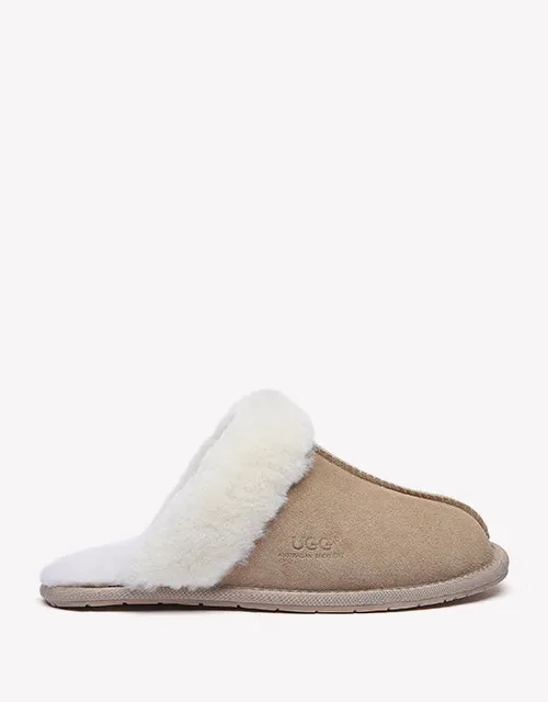 Australian Shepherd Premium Sheepskin Wool Unisex Scuff Ugg Slippers Rosa Water Resistant