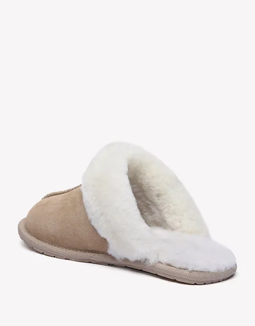 Australian Shepherd Premium Sheepskin Wool Unisex Scuff Ugg Slippers Rosa Water Resistant