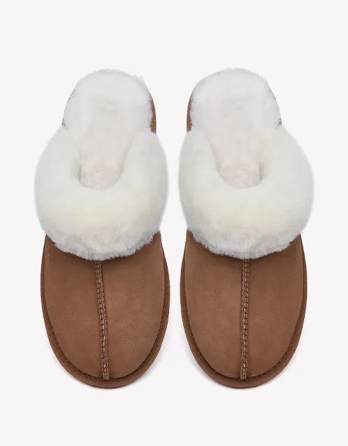 Australian Shepherd Premium Sheepskin Wool Unisex Scuff Ugg Slippers Rosa Water Resistant