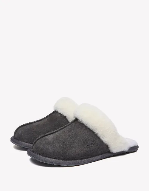 Australian Shepherd Premium Sheepskin Wool Unisex Scuff Ugg Slippers Rosa Water Resistant