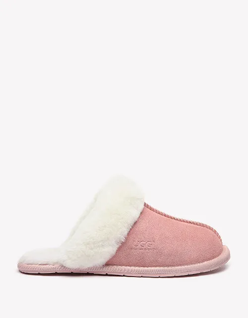 Australian Shepherd Premium Sheepskin Wool Unisex Scuff Ugg Slippers Rosa Water Resistant