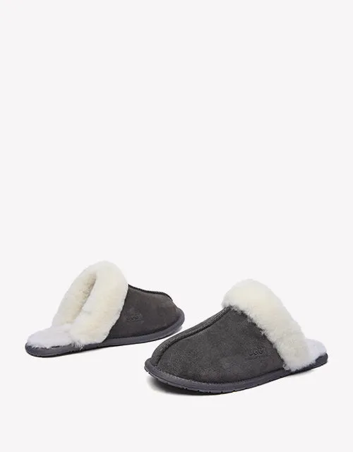 Australian Shepherd Premium Sheepskin Wool Unisex Scuff Ugg Slippers Rosa Water Resistant