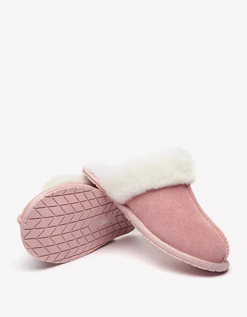 Australian Shepherd Premium Sheepskin Wool Unisex Scuff Ugg Slippers Rosa Water Resistant