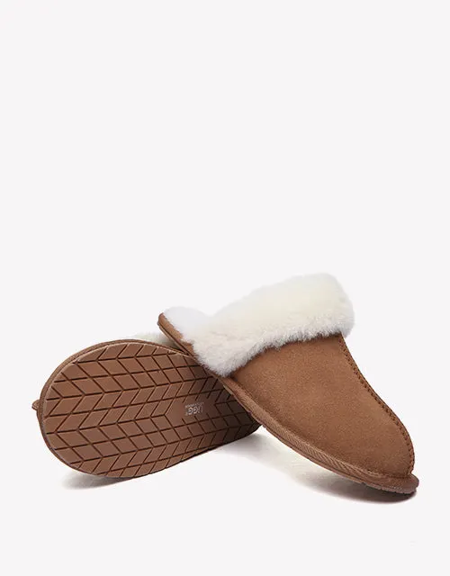 Australian Shepherd Premium Sheepskin Wool Unisex Scuff Ugg Slippers Rosa Water Resistant