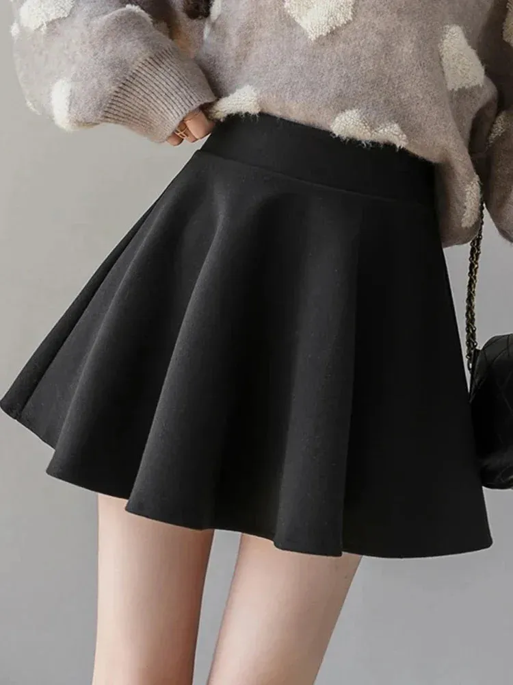 Autumn Korean Fashion Women's Solid Color PU Pleated Skirts Slim Fit High Waisted Unique Zippered Mini Leather Skirt