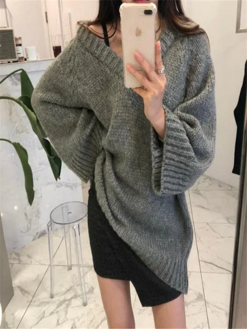 Autumn Sweater Winter Long loose Maxi Oversize Knitted Dress