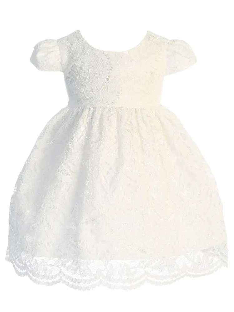 Baby Girls Ivory Lace V Back Bow Flower Girl Dress 3-24 Months