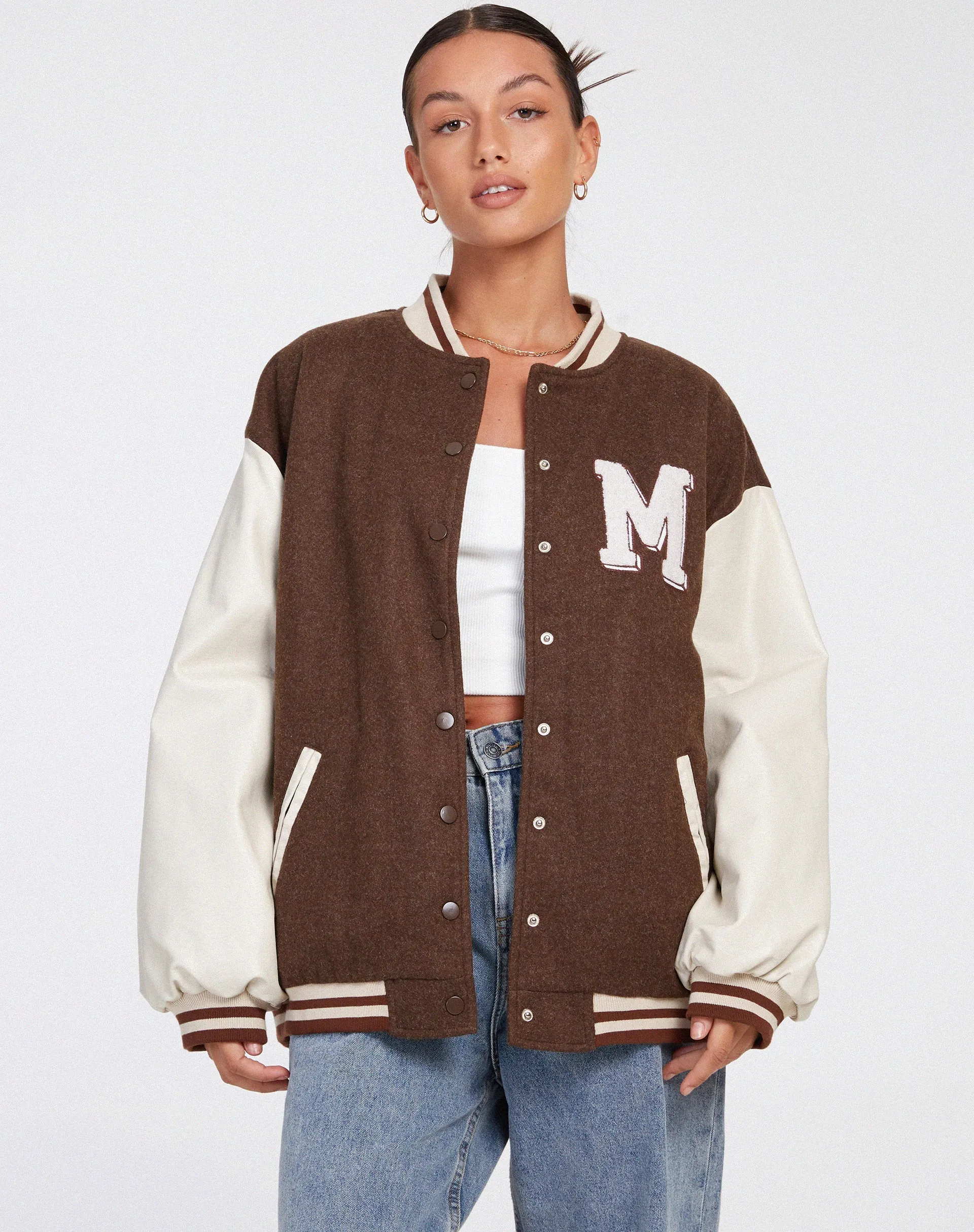 Bama Varsity Jacket in Brown Beige