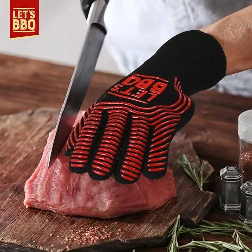 BBQ Oven Gloves Mitts Heat Resistant Grill Garden Parties Outdoor 1536 Red