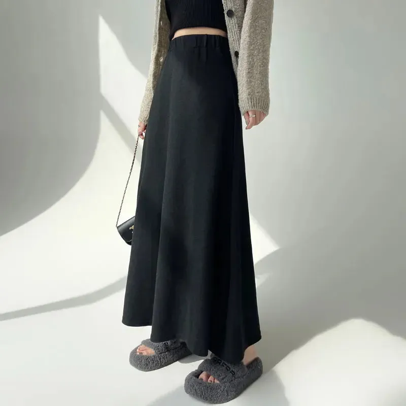 Black Knitted High Waist Simple Female Skirts Loose Fashion Streetwear Solid Color Basic Chic Women's Skirts Office Lady