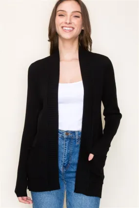 Black Waffle Textured Cardigan