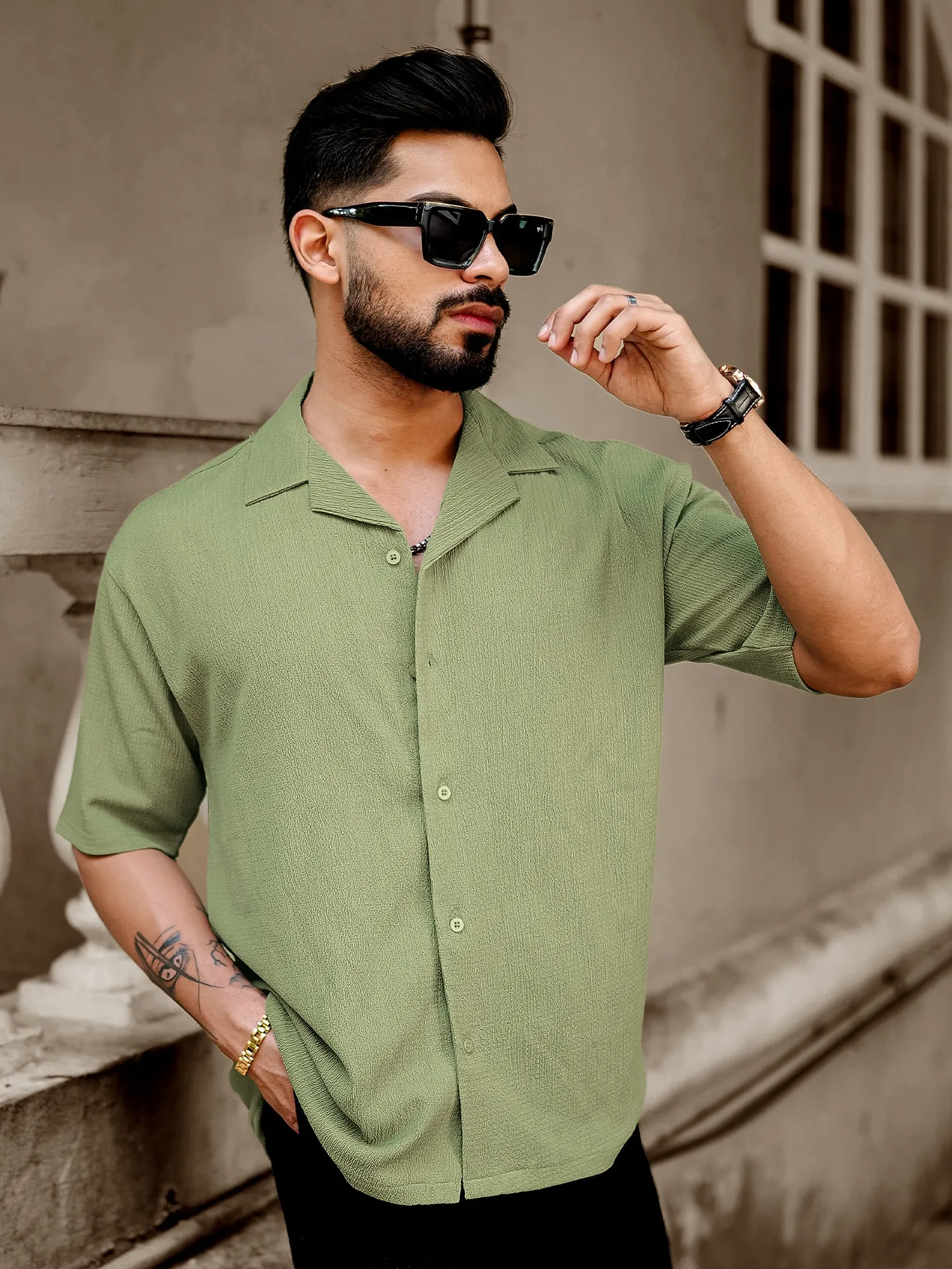 Bubble Green Half Sleeve Shirt