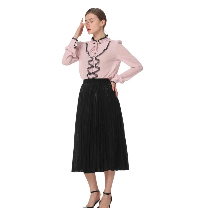 C080 Women metallic knit elasticated waist full circle sunburst pleated evening midi skirt