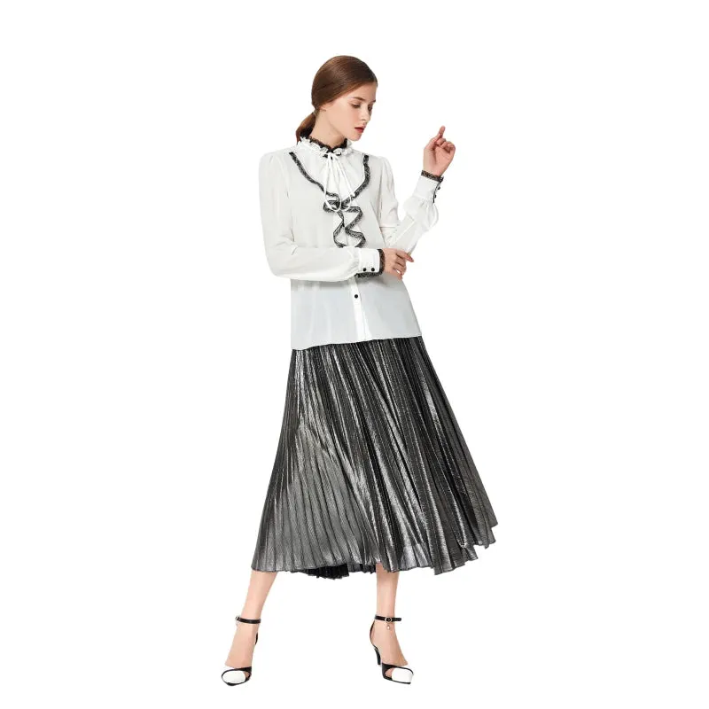 C080 Women metallic knit elasticated waist full circle sunburst pleated evening midi skirt